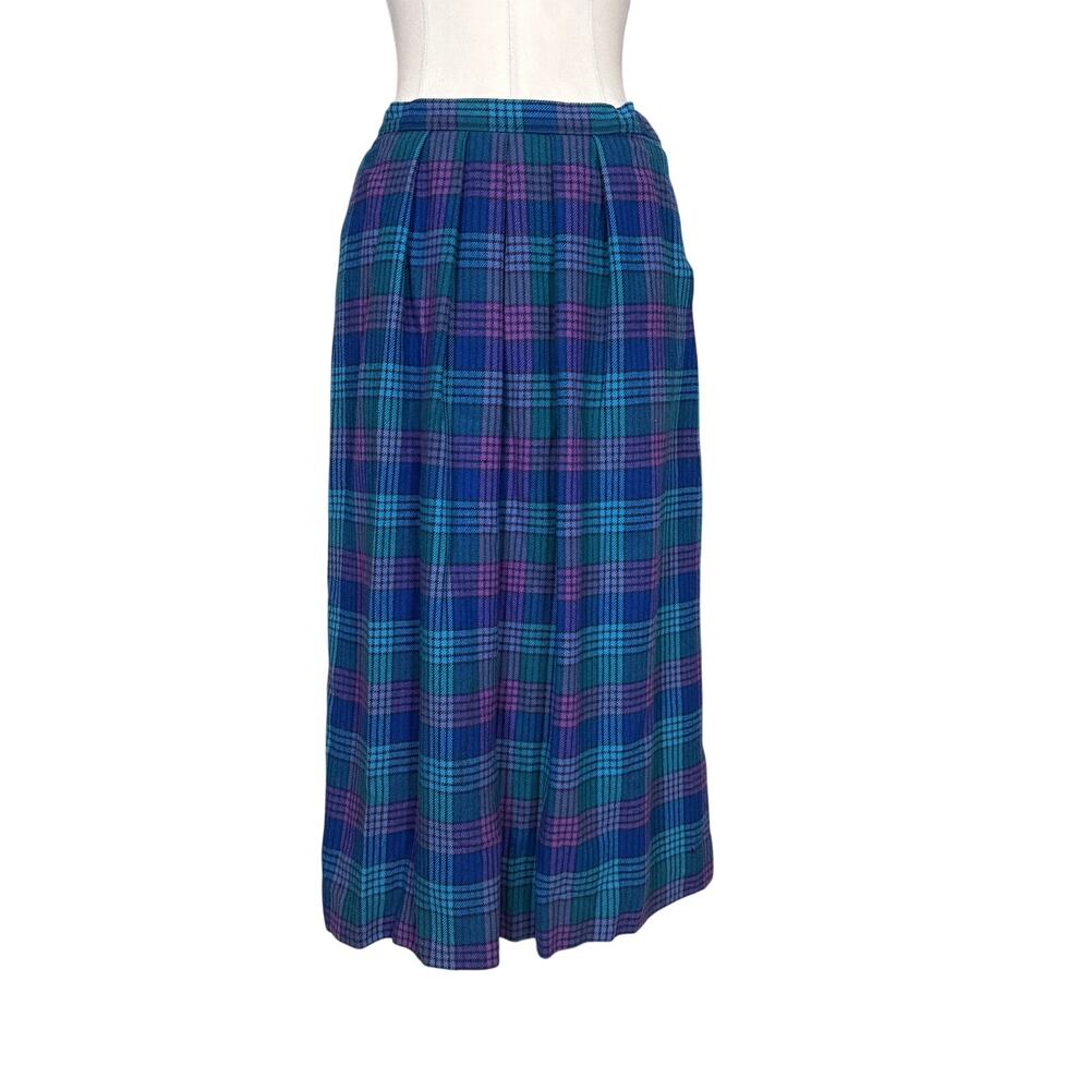 70s Vintage Pendleton Blue Purple Plaid Wool Midi Skirt Womens 10 Medium 28”